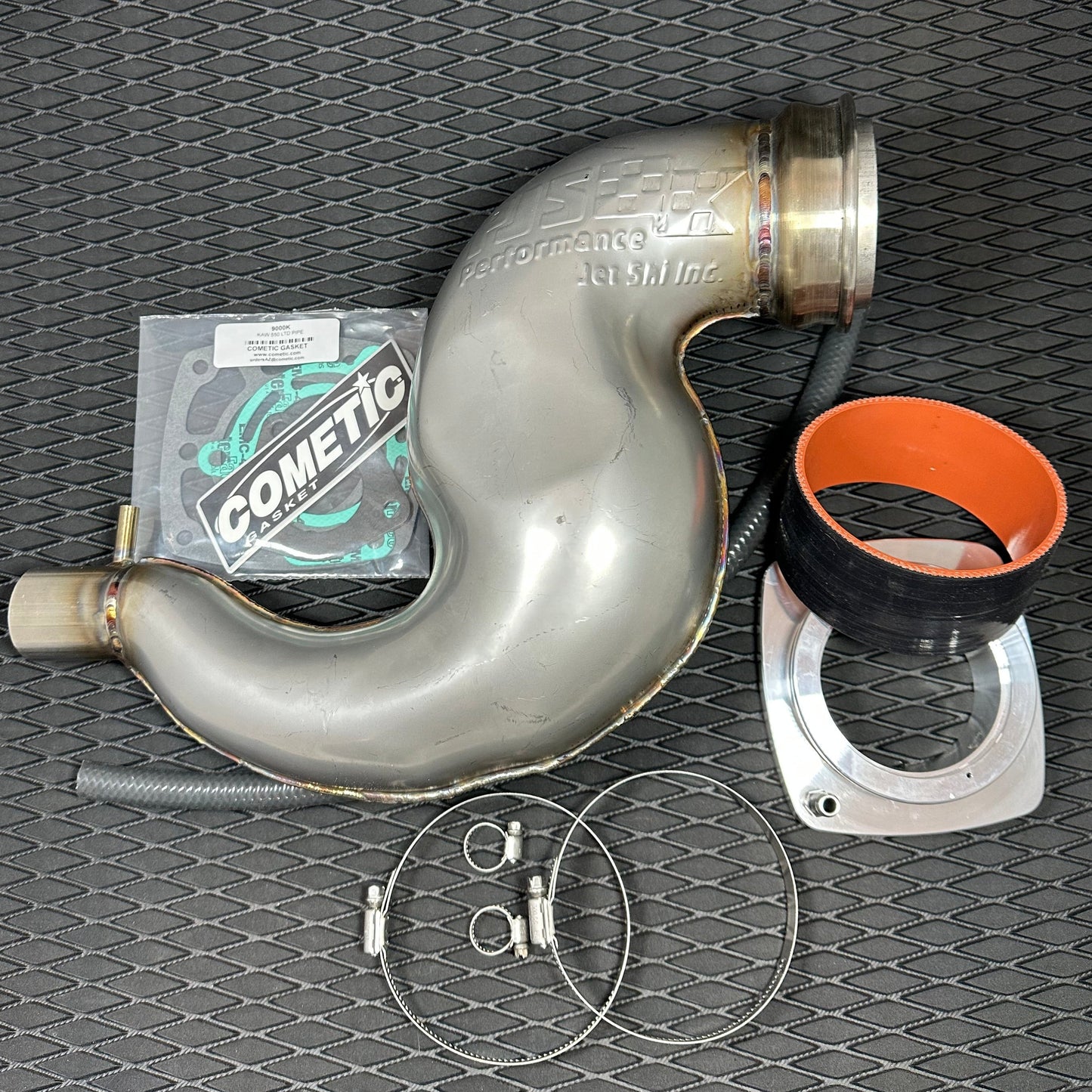 PJS Kawasaki 550 Gen 3 Half Pipe Exhaust system with Black Coupler and waterline Complete Layout